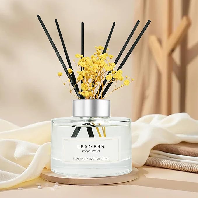 Reed Diffuser Set,7 fl oz (210 ml), Orange Blossom Scent Oil Diffusers with 6 Reed Sticks,Home Fragrance Reed Diffuser for Bathroom Shelf Decor