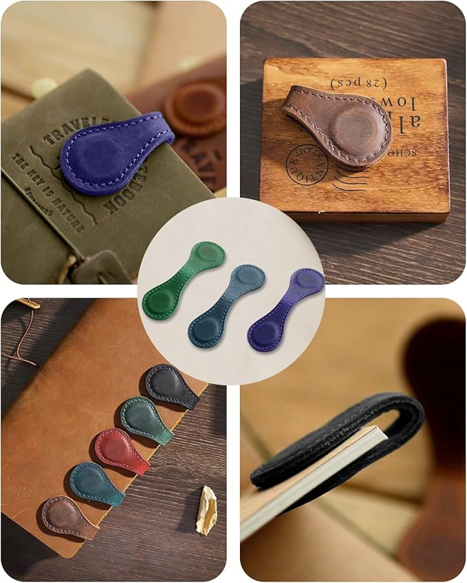 3Pcs Magnetic Leather Bookmarks for Women & Men, Vintage Faux Leather Book Mark, Double-Sided Magnetic Bookmarks Book Accessories, Book Lover Gifts for Father's Day Gift (Purple + Blue + Green)
