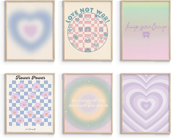 InSimSea Wall Art Prints Poster Pastel Art Posters for Room Aesthetic Wall Decor, 11x14in Purple Preppy Aesthetic Room Picuters for Living Room Bedroom, Bathroom Decor (UNFRAMED)