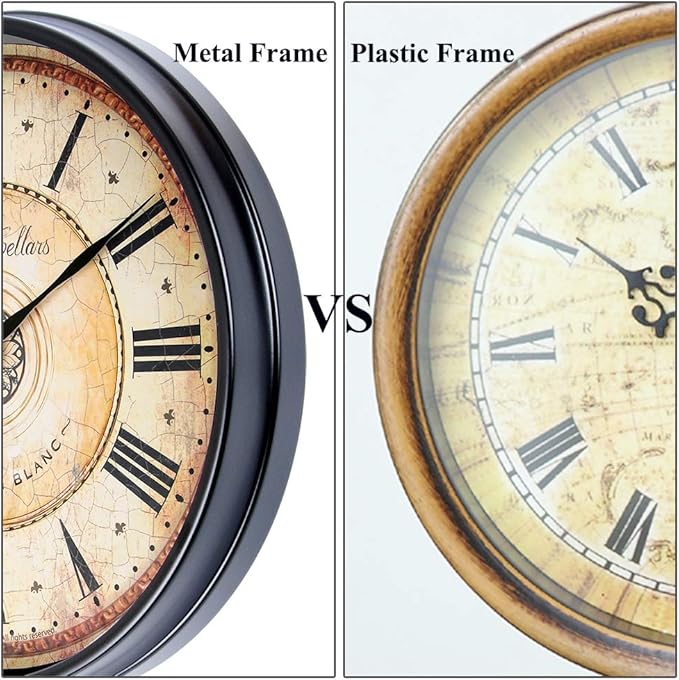 Justup Wall Clock, 12 inch Metal Black Wall Clock European Style Retro Vintage Clock Non - Ticking Whisper Quiet Battery Operated with HD Glass Easy to Read for Indoor Decor (Black 12')