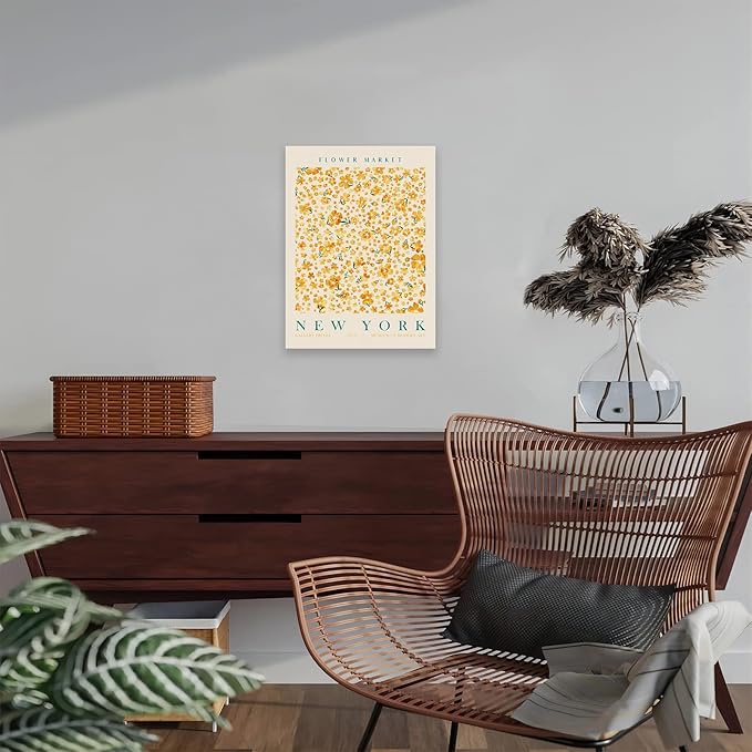 Flower Market Wall Art Framed, Abstract Flower Market Wall Art Prints, Vintage Colorful Floral Wall Art Decor, Minimalist City & Flower Painting Pictures for Aesthetic Room, Bedroom, Living Room, Gallery, Boho Room Decor(12x16inch, Type 4)