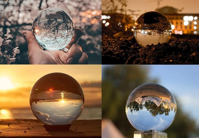 Crystal Ball Glass Globe Decor - Crystal Sphere with Stand & Gift Box, Clear Decorative Crystal Globe, 3D Crystal Ball for Home Decor Photography, Gazing Divination Fengshui Meditation, 3 inch/80mm