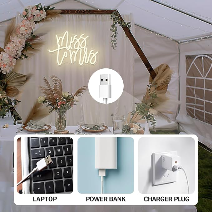 Miss to Mrs Neon Sign for Bridal Shower Decor Dimmable Led Wedding Neon Sign for Backdrop, Miss to Mrs Neon Light for Wall Decor Warm White Party Banner Bridal Shower Decoration