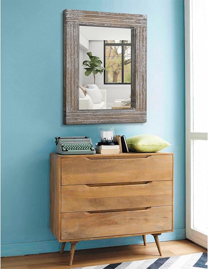 Mirrors for Wall Rustic Wooden Frame Rectangle Mirror Vintage Hanging Mirror for Bedroom Bathroom Living Room Farmhouse Wall Decor Large 20" x 16 "