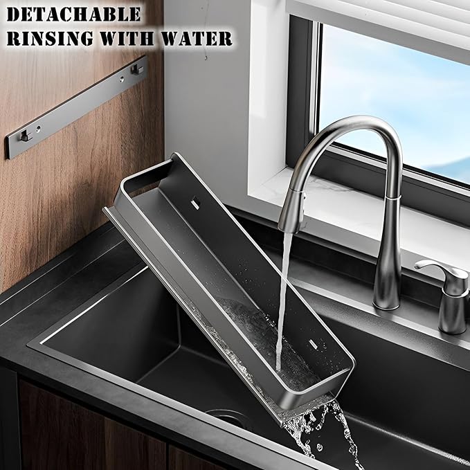Nail-Free or Drilling Stainless Steel Detachable Floating Wall Mounted Shelves for Kitchen, Bathroom, Baking Paint Process, Corrosion and Rust Resistant, Set of 1 Gray