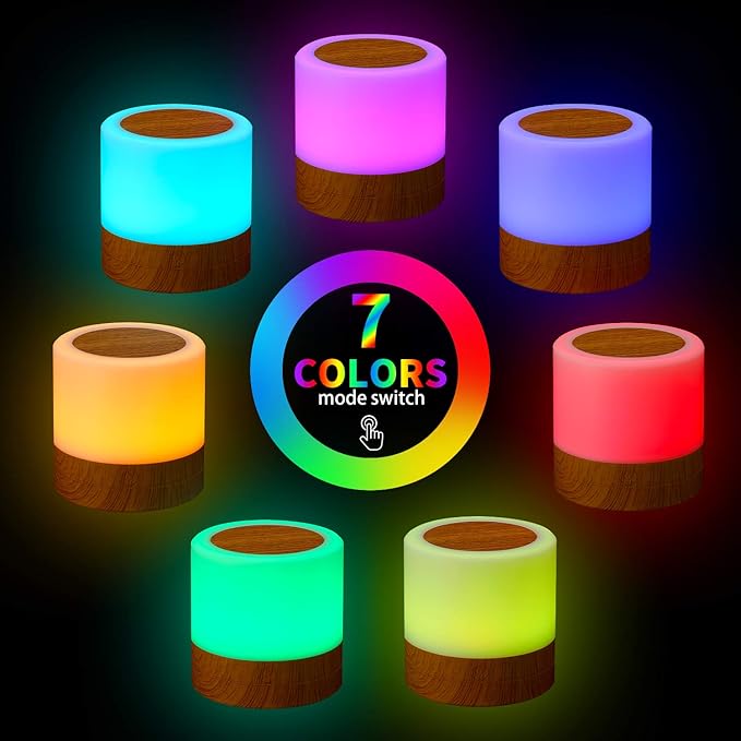 Nursery Night Light for Kids, USB Rechargeable Small Desk Lamp,13 RGB Colors & 4 Brightness & 1 Remote, Touch Bedside Cordless Table Lamp, Portable Night Lamp for Bedroom Living Room Home (Brown)