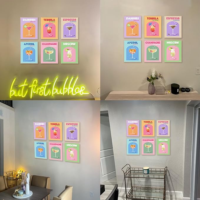 Cocktail Mixology Wall Art Print, Cute Colorful Liquor Drink Alcohol Bar Wall Art for Home Bar Decor, Cocktail Poster Aesthetic for Girls Party Apartment Dorm Kitchen Bar Decoration, Funky Trendy