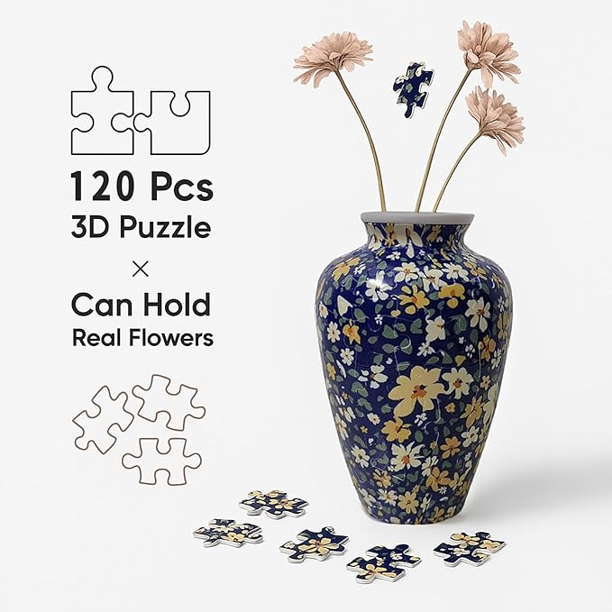 3D Puzzle Vase Unique Flower Vase for Adults Made by 120 Curved Plastic Puzzle Pieces, Vases for Flower Home Creative Gift for Parents & Housewarming