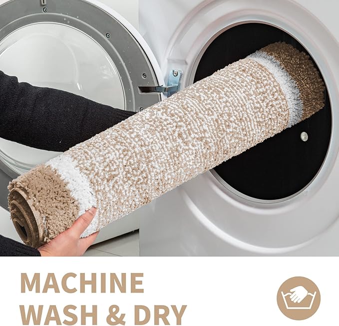 CozeCube Bath mats for Bathroom Non Slip, Fluffy Shaggy Bath Rugs for Bathroom Washable, Extra Soft and Absorbent Microfiber Bath Rugs for Shower Sink, Kitchen Sink, Beige, 32" x 20"