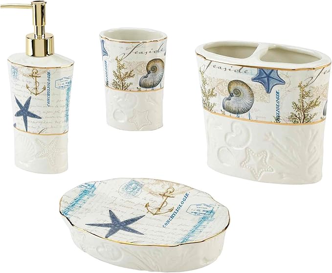 Avanti Linens - Accessory Set, Resin Tumbler, Toothbrush Holder, Soap Dish & Lotion Pump, Durable Bath Decor (Antigua Collection)