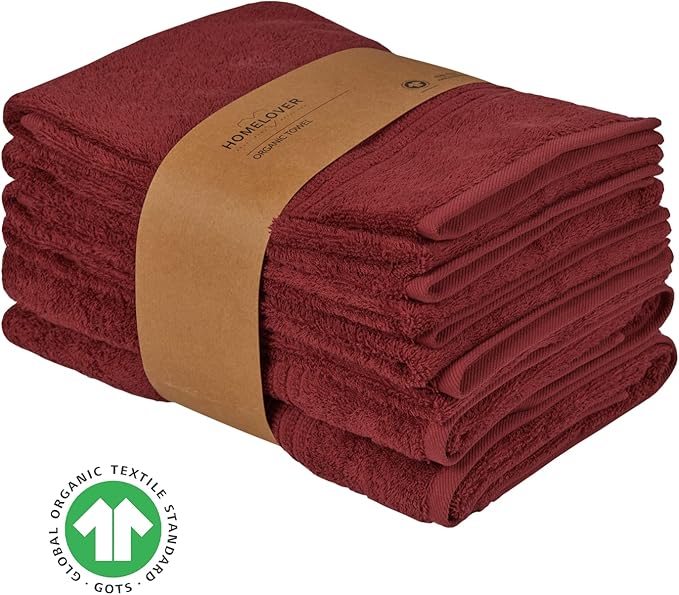 HOMELOVER 6 Piece Towel Set - 100% Organic Cotton 2 Bath Towels & 4 Hand Towels - 500 GSM, Hotel & Spa Quality, Soft, Quick Dry, Highly Absorbent Bathroom Essentials (Berry Red)