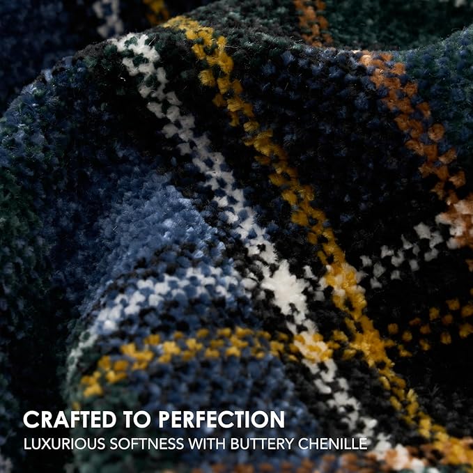 EVERGRACE Stewart Green Christmas Plaid Chenille Throw Blanket for Couch, Super Soft Cozy Tartan Checkered Throw Blanket with Tassels, Lightweight Plush Chenille Throw for Christmas Decor, 60"x80"