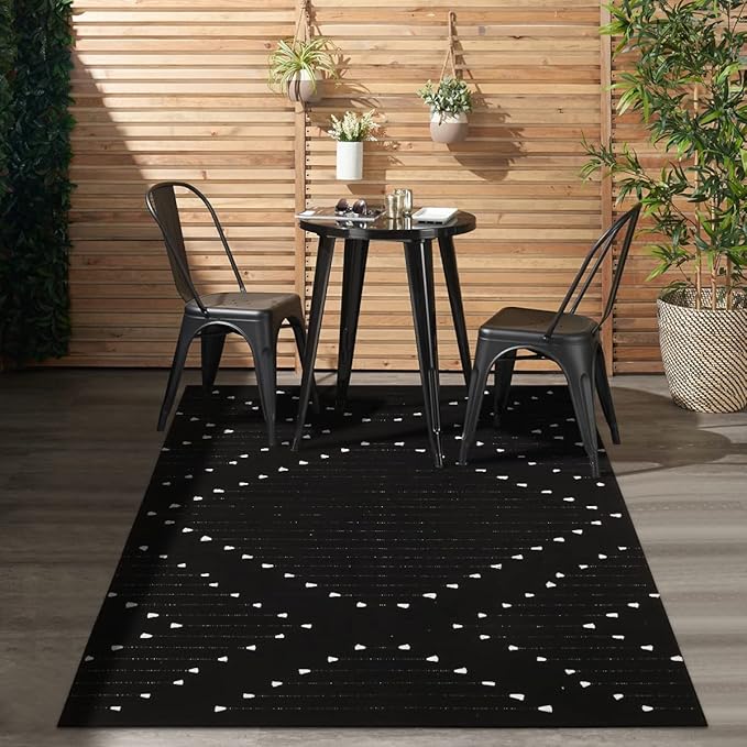 LIVEBOX Black Area Rug for Living Room,5' x 8' Large Boho Washable Moroccan Cotton Thin Carpet for Bedroom,Indoor Outdoor Throw Rug for Dining Room Porch Office