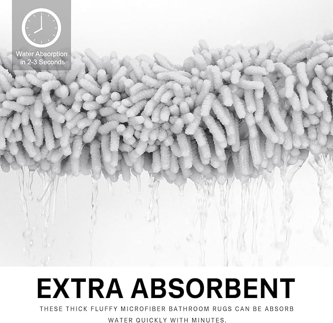 Light Gray Bathroom Rugs 2 Pieces Chenille Bath Rug Mat, Extra Thick and Soft Absorbent Bath Rugs, Machine Washable, Non-Slip Plush Bath Mats for Tub, Shower, (Light Gray, 32"x20"+24"x16")