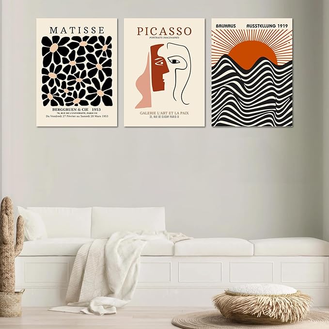 FAEKSUR Framed Matisse Wall Art Set of 3, Abstract Matisse Canvas Wall Art Decor for Living Room, Minimalist Home Decor for Bedroom, Bathroom, Aesthetic Room, Office and Gallery