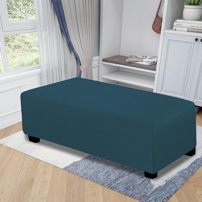 Easy-Going Stretch Ottoman Cover Folding Storage Stool Furniture Protector Soft Rectangle Slipcover with Elastic Bottom (Ottoman XX-Large, Deep Teal)