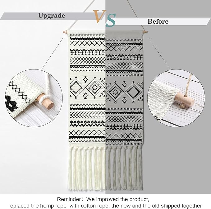 Dremisland Macrame Woven Wall Hanging Tapestry- Boho Chic Bohemian Home Decor Geometric Art Decor Boho Backdrop - Beautiful Apartment Dorm Room Door Decoration, 17.7" W x 32" L (Sendia-Black)
