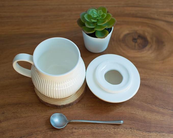 Mushroom Mug with Lid Stoneware Coffee Cup with Decorative Gift Box (Brown), Cottagecore Aesthetics