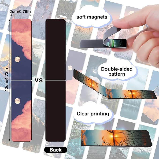 Natural Scenery Magnetic Bookmark - 30Pcs Aesthetic Travel Magnetic Bookmarks New Adventure Book Mark Magnets Mountain Moon Page Marker Clip for Book Lovers Students Teacher School Reading Gift