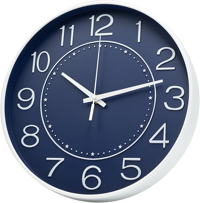HZDHCLH 12inch Wall Clocks Battery Operated,Quartz Movement,Silent Non Ticking Modern Wall Clock for Living Room Bedroom Kitchen Office School Classroom Decor Navy Blue