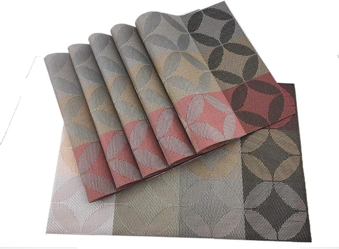 Heat-Resistant & Stain Resistant Anti-Skid Woven Vinyl Table Mats - Non-Slip Kitchen Table Mat Set of 6-30x45 cm (Green)
