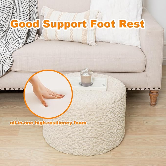 Round Pouf Ottoman Stuffed 20 x 20 x 14 Inches Boho Poof Foot Stool Home Decor Floor Pouffe Ottoman Foot Rest for Couch Sofa Bean Bag Chairs Living Room Bedroom (Linen)