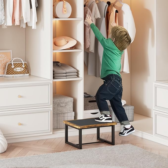 Wooden Step Stool with Non-Slip mat,Bed Steping Stool for Adult Hold up to 500lbs,Wood One Step Stool for Kitchen, Bedroom, Living Room, Bathroom…