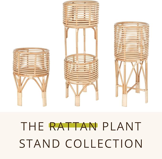 KOUBOO Rattan Indoor Plant Stand, Small, Natural Planter Brown