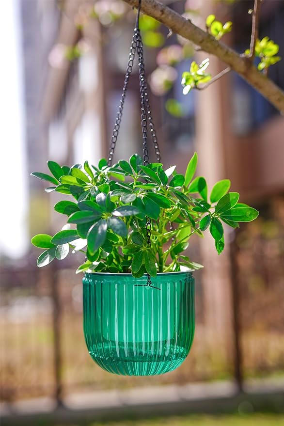 Melphoe 2 Pack Self Watering Hanging Planters Indoor Flower Pots, 6.5 Inch Outdoor Hanging Plant Pot Basket, Plant Hanger with 3Hooks Drainage Holes for Garden Home