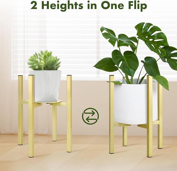 Oroonoko Adjustable Metal Plant Stand, 2 Pack Large Potted Plant Pot Holder with Adjustable Width Fits 8-12inch Mid Century Expandable Pot Indoor Dispaly (2 Pack)