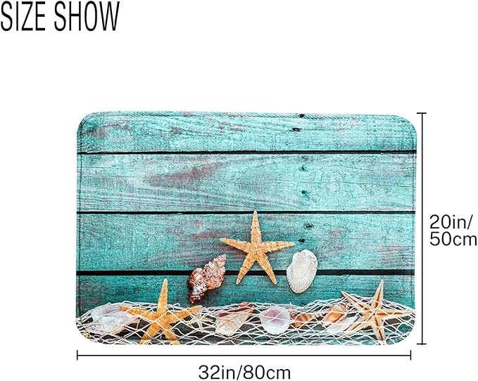 Britimes Bath Mat for Bathroom, Beach Seashells Starfish Sand Washable Cover Floor Rug Carpets Floor Mat Bathroom Decorations 20x32 Inches for Kitchen Bedroom Indoor