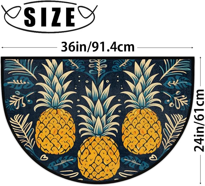 Vintage Half Circle Doormat Pineapple Pattern Floor Mat Living Room Decorative Carpet Autumn Non-Slip Mat Kitchen Decorative Floor Mat