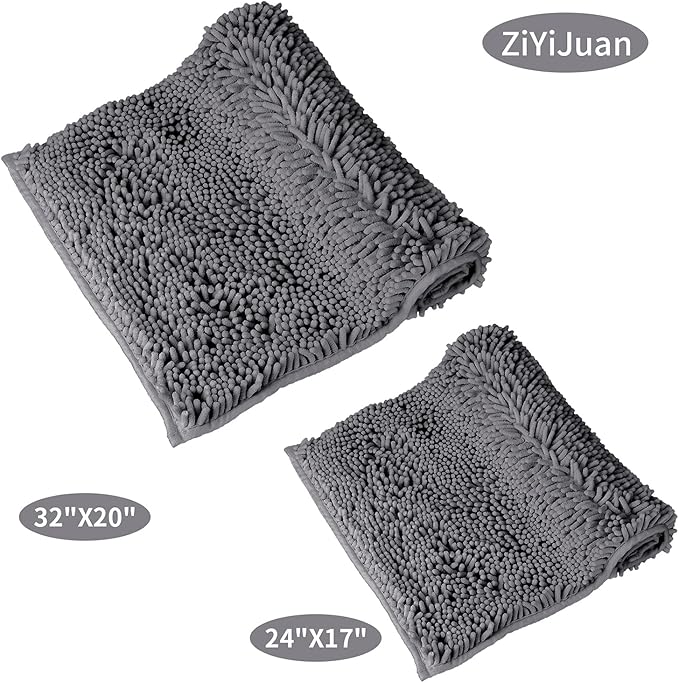 ZiYiJuan Bathroom Rugs, Super Absorbent Luxury Shaggy Chenille Bath Mats, Durable Dark Gray 17x24_20x32