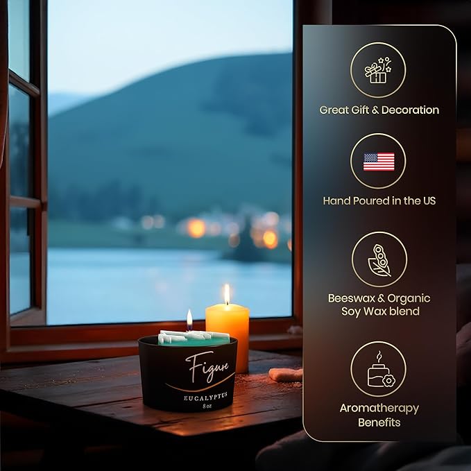 All Natural Aromatherapy Candle for Women & Men | Camping Candle | Repel Mosquitos | Beeswax & Organic Soy Wax Blend | Essential Oils | 100% Beeswax Wick | Premium Gift Box | Teal Mountain Eucalyptus
