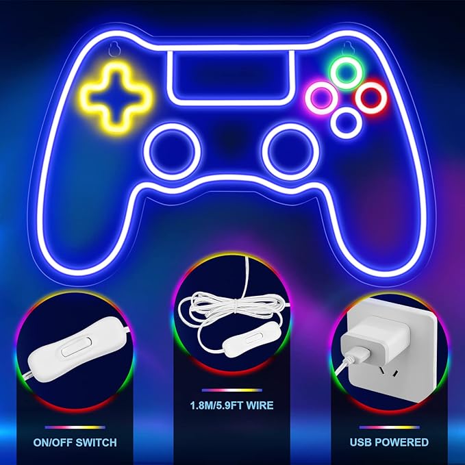 Kavaas Gamer Neon Sign, Game Controller LED Sign for Gaming Room Decor - Game Neon Sign for Teen Boy Room Decor - Best Gamer Gifts for Boys, Kids