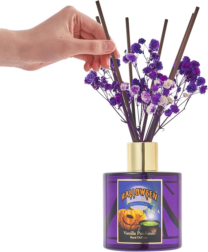 COCORRÍNA Reed Diffuser - Vanilla Patchouli 6.76oz Scented Diffuser with 8 Sticks Home Fragrance Bathroom Shelf Decor (Halloween Collection)