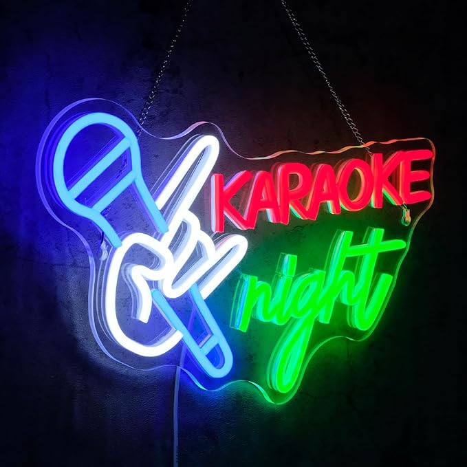Karaoke Night Neon Sign for Music Room Decor Dimmable Karaoke Led Lights Signs for Karaoke Party Neon Light for Beer Bar Man Cave Pub Studio Game Room Birthday Party Decoration