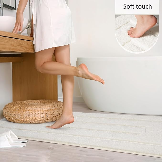 HOMORE Bathroom Runner Rugs 24x70 Non Slip Washable Long White Bathroom Rug Absorbent Plush Bath Rug for Shower Floor,Ivory