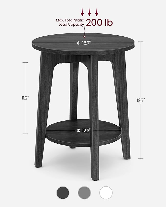 VASAGLE Side Table, Small Round End Table with Lower Shelf, Nightstand for Small Spaces, Living Room, Bedroom, Charcoal Gray ULET283T22
