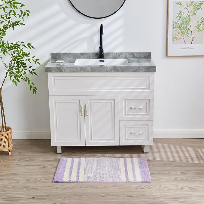 CozeCube Purple Striped Bath mats for Bathroom Non Slip, Fluffy Absorbent Microfiber Bath mat Washable, Aesthetic Bathroom Rugs, Cute Bath mat for Sink, 20" x 32"