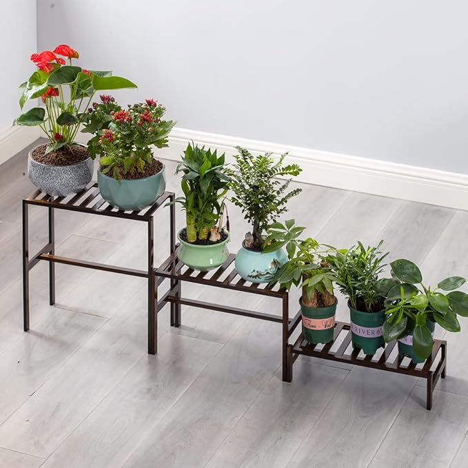 YONGZHAO Bamboo 3-Tier Ladder Plant Stand, Planter Holder Flower Pot Display Shelf, Freestanding Plants Rack for Home Garden Patio Balcony Indoor Outdoor