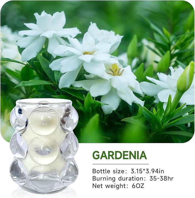 White Bubbles Glass Soy Wax Scented Candle, Aromatherapy Jar Candles for Home Scented or As a Christmas Holiday Candle Gift for Your Lover(Scents Gardenia/7OZ/40Hours Burning) 