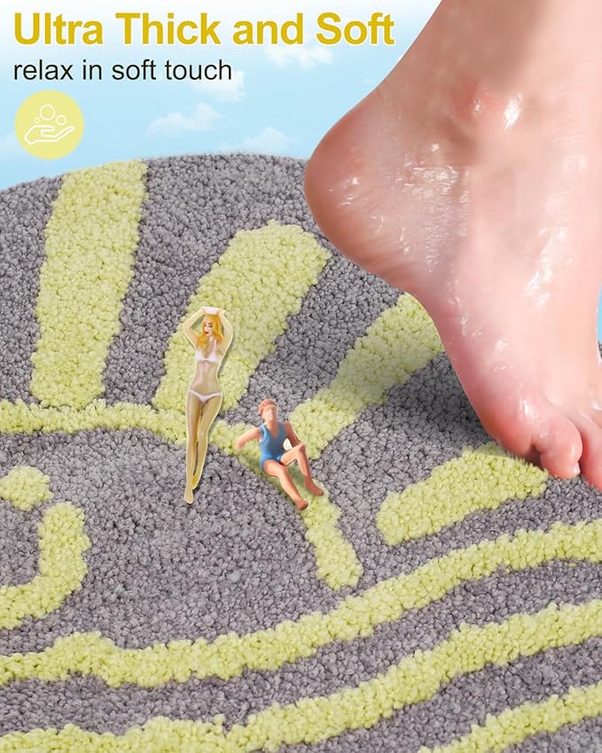 Bathroom Rugs Mat Rectangle 32"×20" - Cute Sun Smile Fun Grey Green Boho Bath Mats Non Slip, Soft Absorbent Microfiber Bohemian Rug,Machine Washable Rubber Rugs for Floor Bedroom Toilet Bathmat