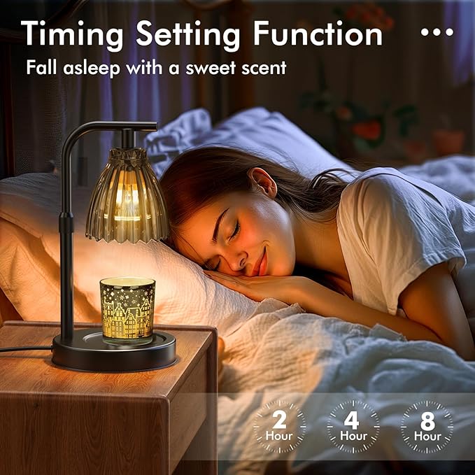 Candle Warmer Lamp with 2 Bulbs, Dimmer Adjustable Height Candle Lamp, 2/4/8H Timer, Home Decor, Lamp Candle Warmer for Jar Candles, Thoughtful Gifts for Christmas, Birthday, Mother's Day, Black