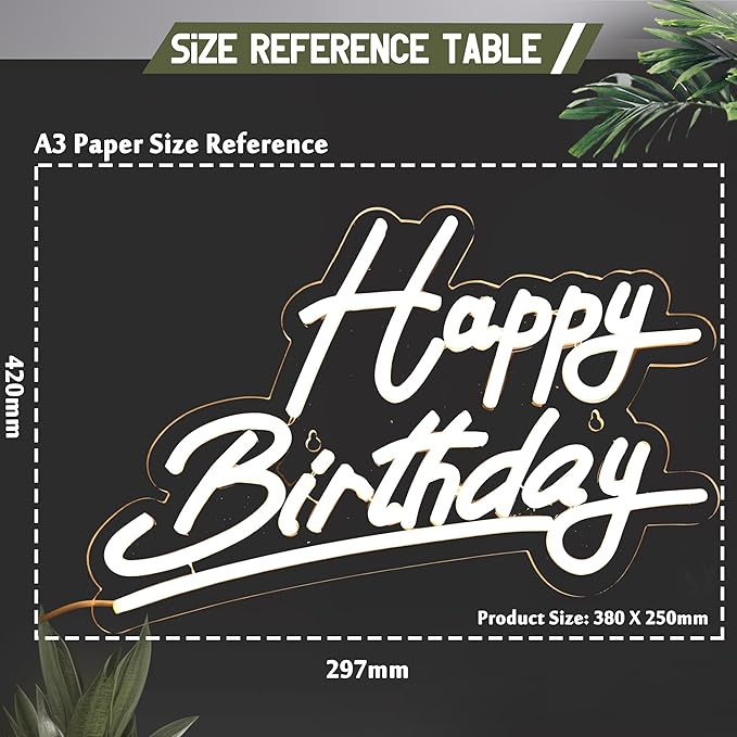 Happy Birthday Neon Sign Battery Operated, Usb Powered Neon Signs for Wall Decor, Adjustable Brightness Happy Birthday Signs(15 x 9.6 inches)