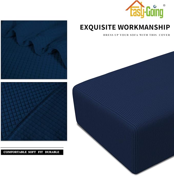 Easy-Going Stretch Ottoman Cover Folding Storage Stool Furniture Protector Soft Rectangle slipcover with Elastic Bottom (XX-Large,Navy)
