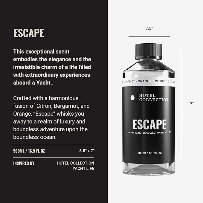 Hotel Collection Diffuser Oil-Escape-Aromatherapy Essential Fragrance Oil-Luxury Hotel Inspired-Citron, Bergamot & Orange-500ML 16.9 Fl oz