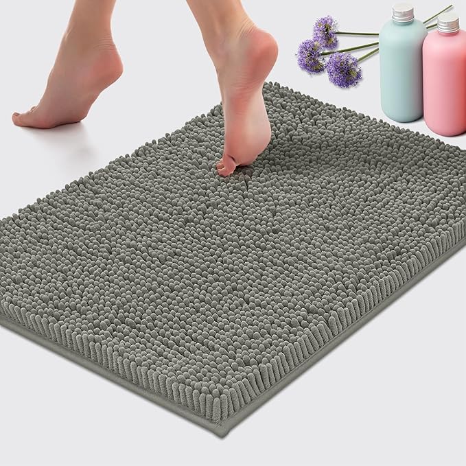 LuxUrux Bathroom Rugs 2 Piece Set-Extra-Soft Plush Bath mat Shower Bathroom Rugs,1" Chenille Microfiber Material, Super Absorbent (Standard Set, Warm Grey), 30" x 20" Plus 23" x 15"