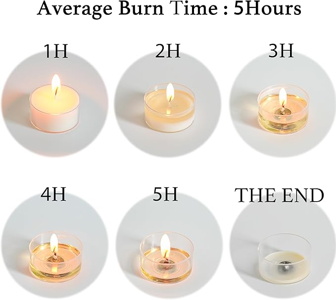 12 Unscented Natural Soy Tealight Candles in Clear Cups, 5H Long Clean Burning, Hand-Poured Coloful Mini Tea Candle Set for Parties, Spa, Meditation, Gift, Holiday, Emergency, Home Decor