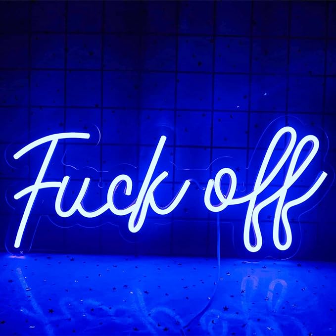 Neon Sign Fuck Off Blue Neon Lights for Wall Decor USB/Switch Operated Real Neon Wall Signs for Bedroom, Art Decorative Letter for Game Room,Bar Office Party Holiday Christmas,Aesthetic Décor for Living Room